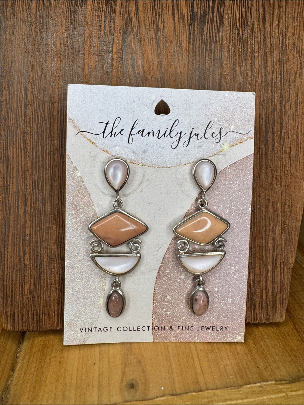 925 Genuine Stone and Shell Sterling Silver Dangle Earrings